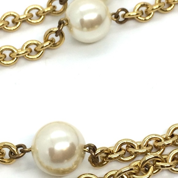 VINTAGE 90S CAROLEE FAUX PEARLS STATION NECKLACE GOLD TONE CHAIN MOBWIFE CLASSIC - Picture 7 of 13